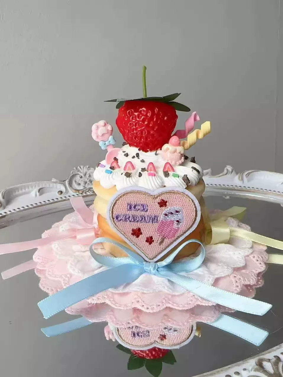 Golden Pikaka - Cherry and Strawberry Cake Collection - Frosted Small Top Hat with Fruit Toppings