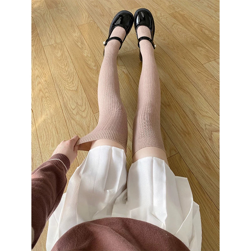 Floral Milk Cat - Autumn-Winter JK - Vertical-Stripe Socks in Over-Knee and Calf Lengths