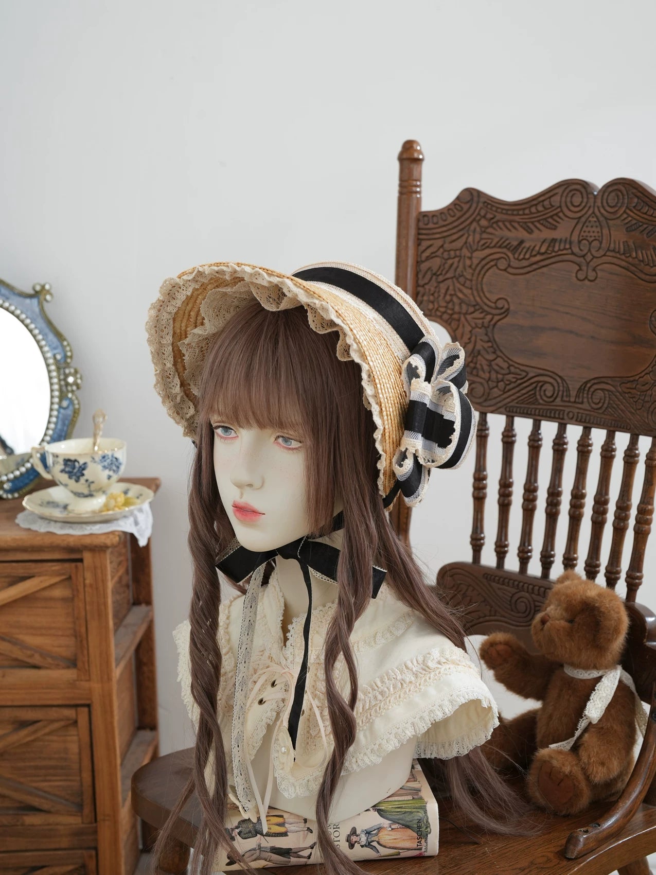 Star Box - Old Summer Shadow - Straw Bonnet with a Lace-Trimmed Brim
