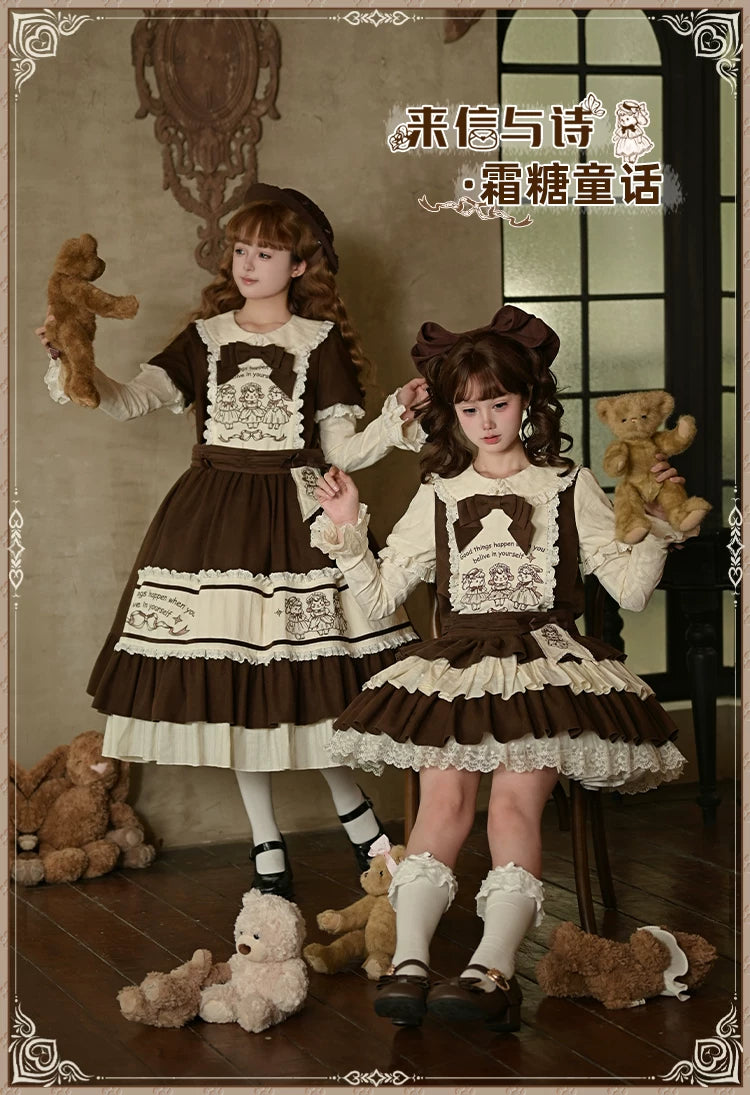 With PUJI - Sugar Frost Tale - Kawaii Lolita OP Button Closure Dress, Lamb & Bunny Embroidery detail view 6
