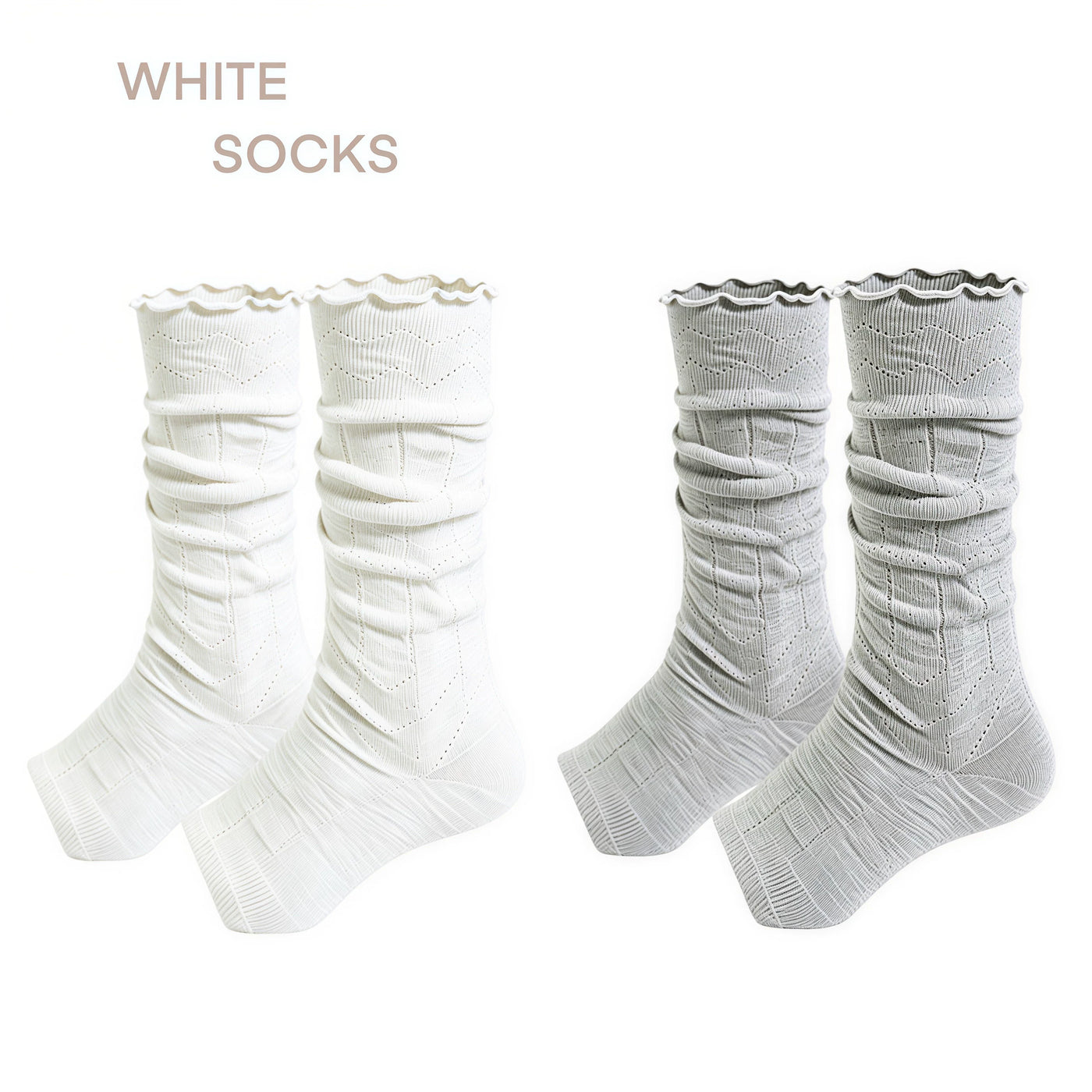 White Socks - Soft Ruffle Layers - Footless Mid-Calf Socks with Ruffle Edge