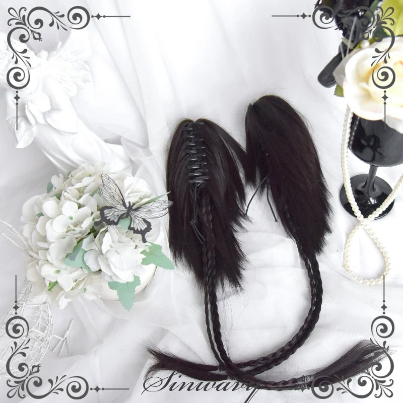 Sinwavy - Gothic Lolita Wig Black Natural - Hair With Ponytails & Braids Wig