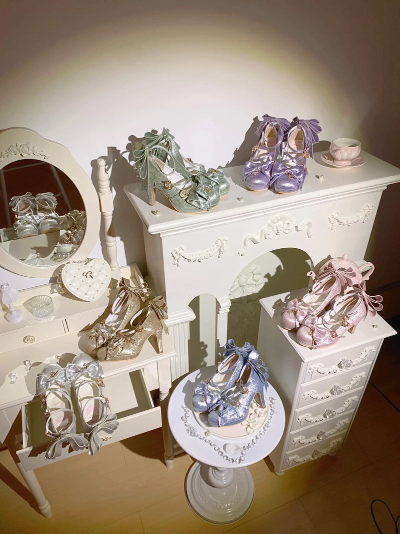 Aimee Gilded Coronation Lolita shoes — selection of shimmering colourways