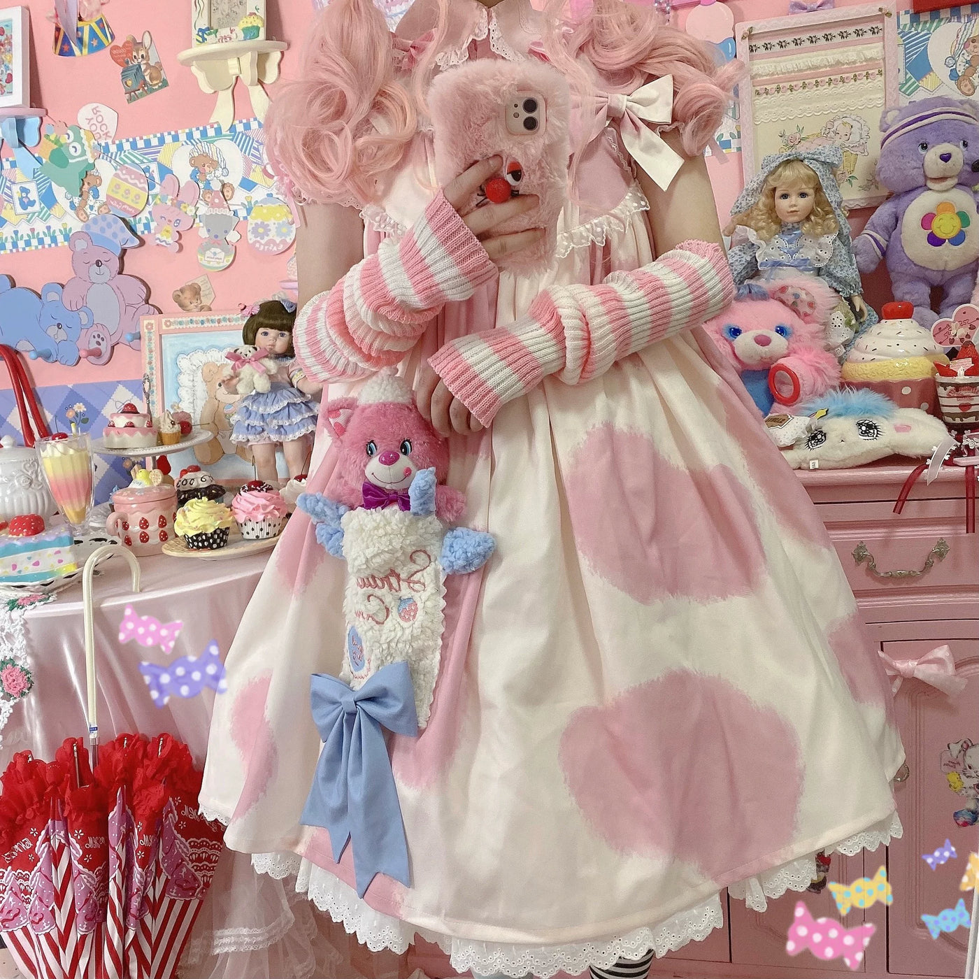 Tata Long Ear - Little Milk Cake Cow Print - JSK dress with a cow-print pattern