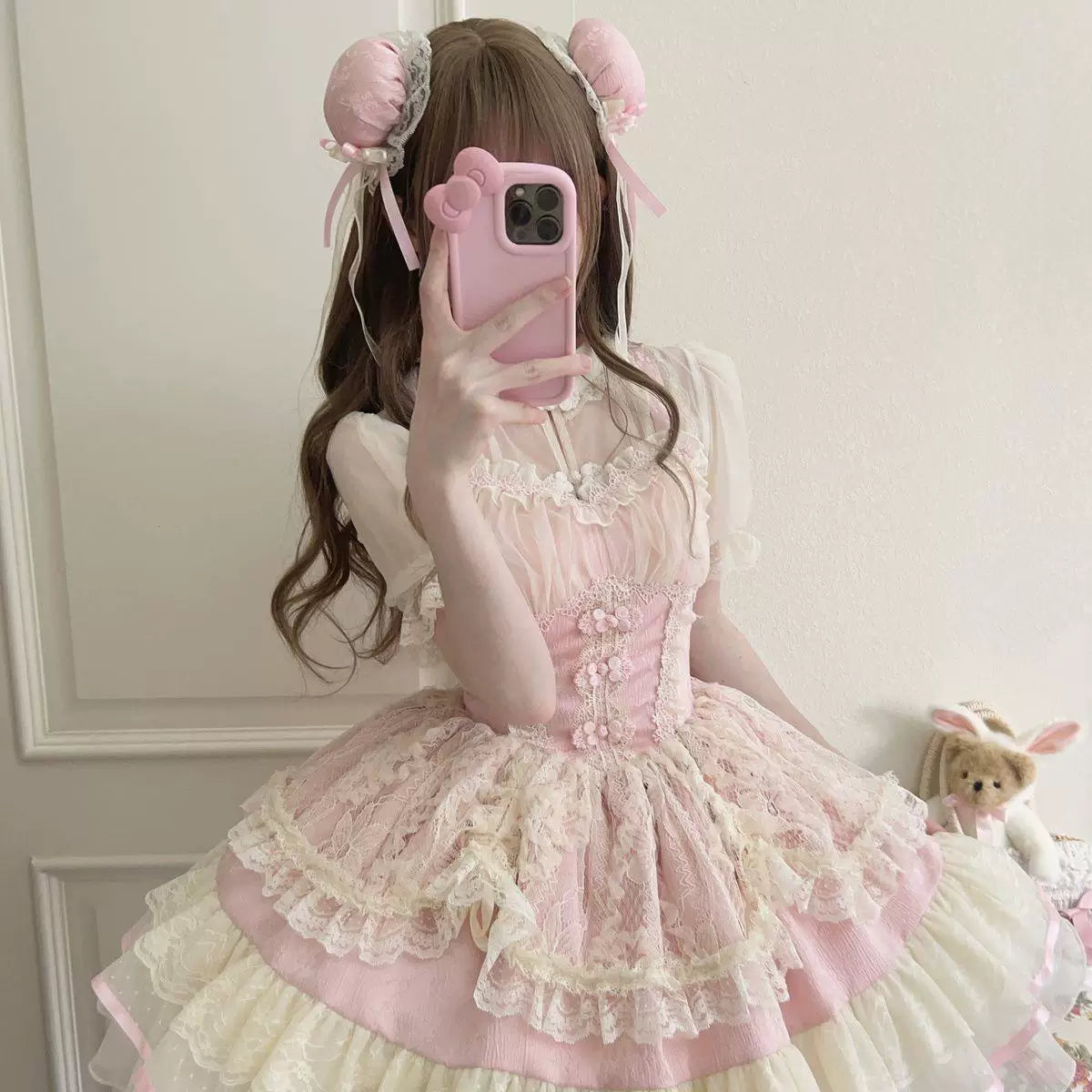 Sweetheart Dream Machine - Soft Sheer Layer - Blouse with a Lace-Trimmed Ruffled Bib