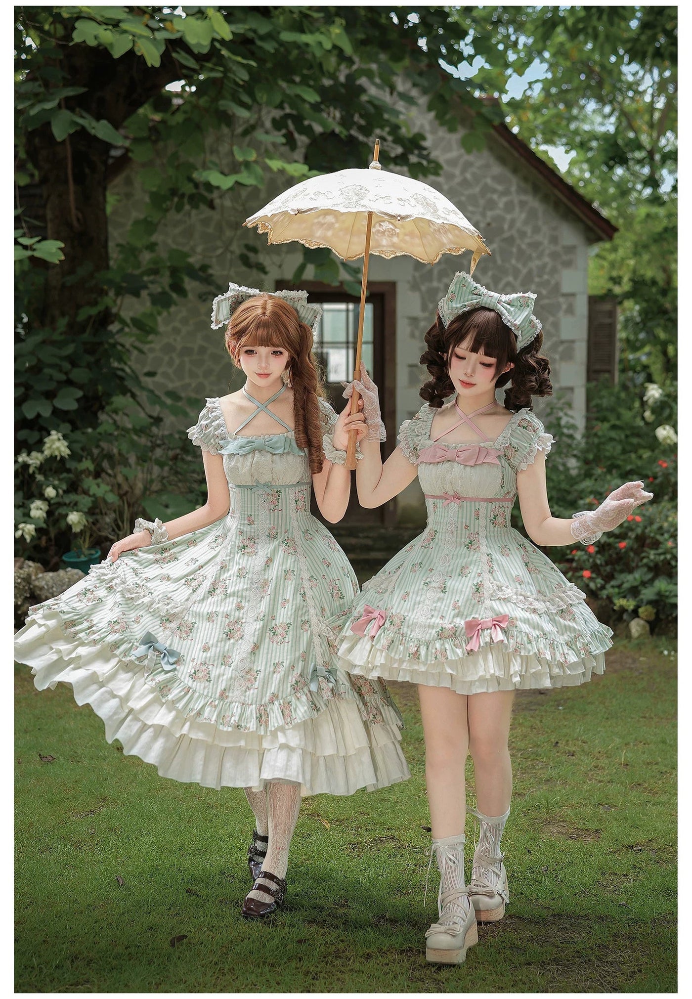 With PUJI - Meeting Austen - Cotton Classic Lolita Rose Printed OP Dress