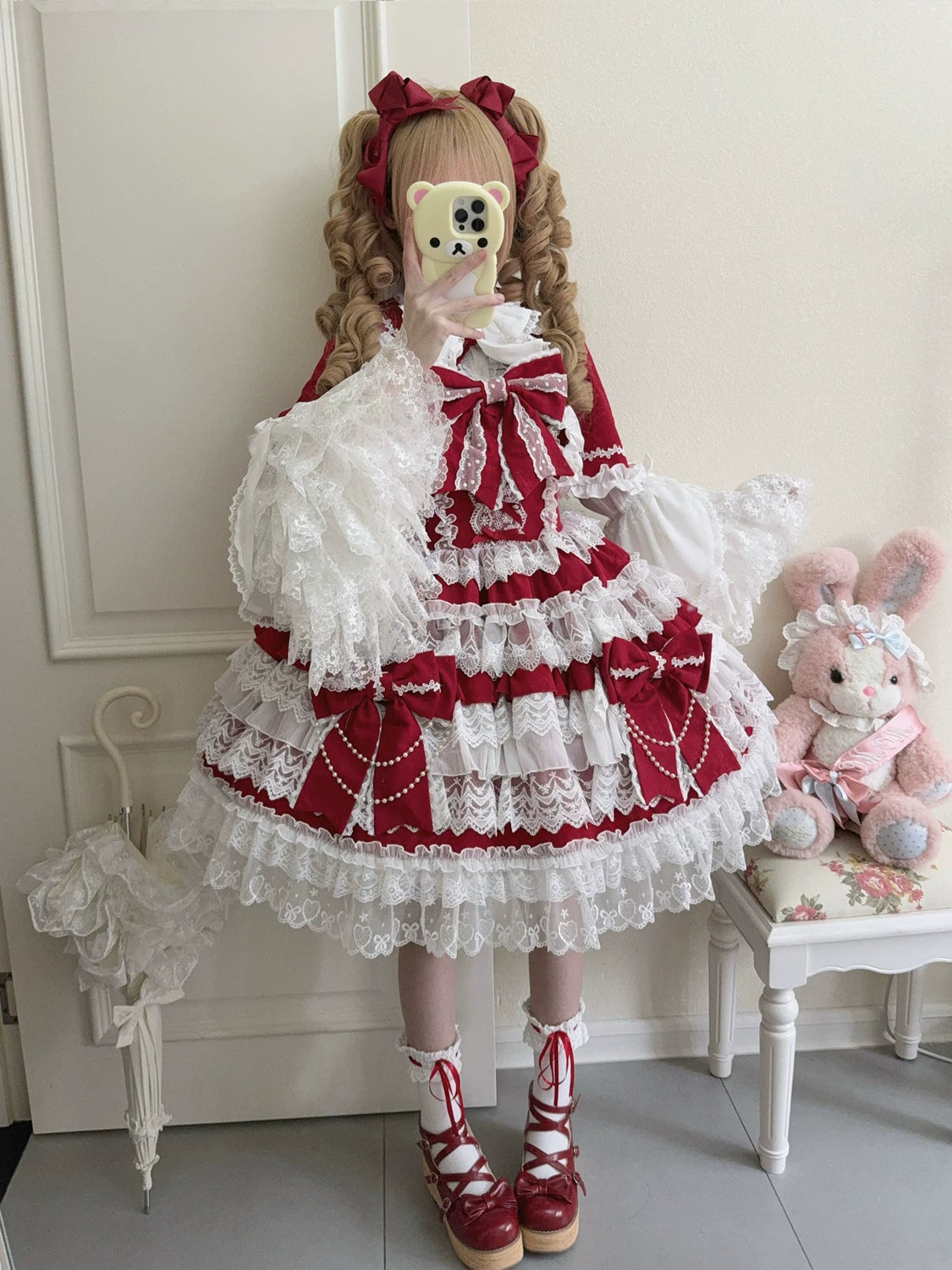 Lady Han Cross Heart Knot Sweet JSK dress by Lolita Fetch featuring a charming design with cross heart accents and elegant fabric details.