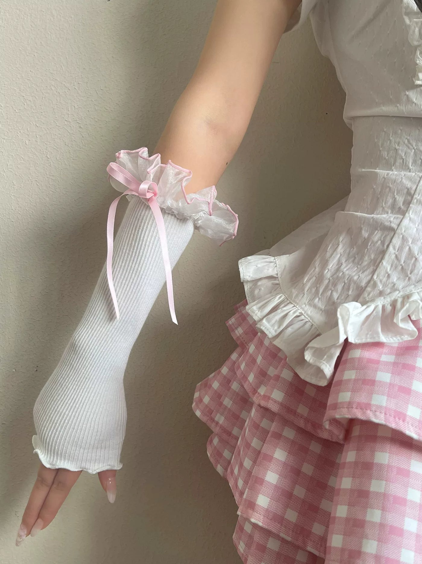 Sock Noble - Y2K Lace Bow - Arm Sleeves with Ruffled Lace Cuffs