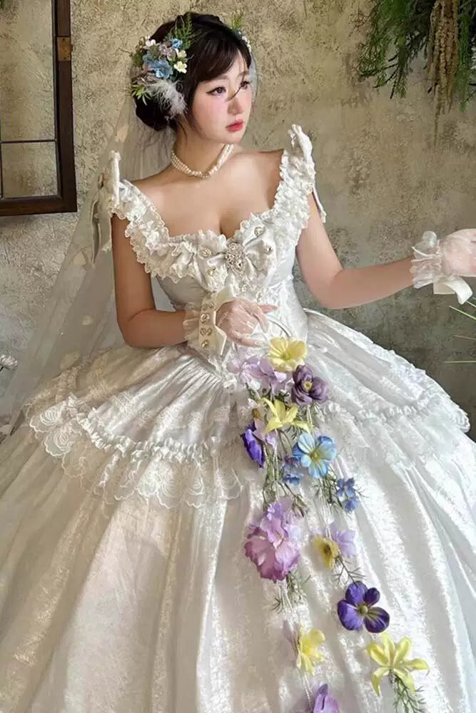 Flora Muse - White Moonlight Lover Lolita Gown - Pink