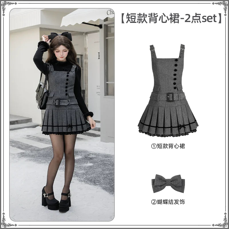 With PUJI - Grey - Classic Lolita Outfit Set, Adjustable Straps detail view 9