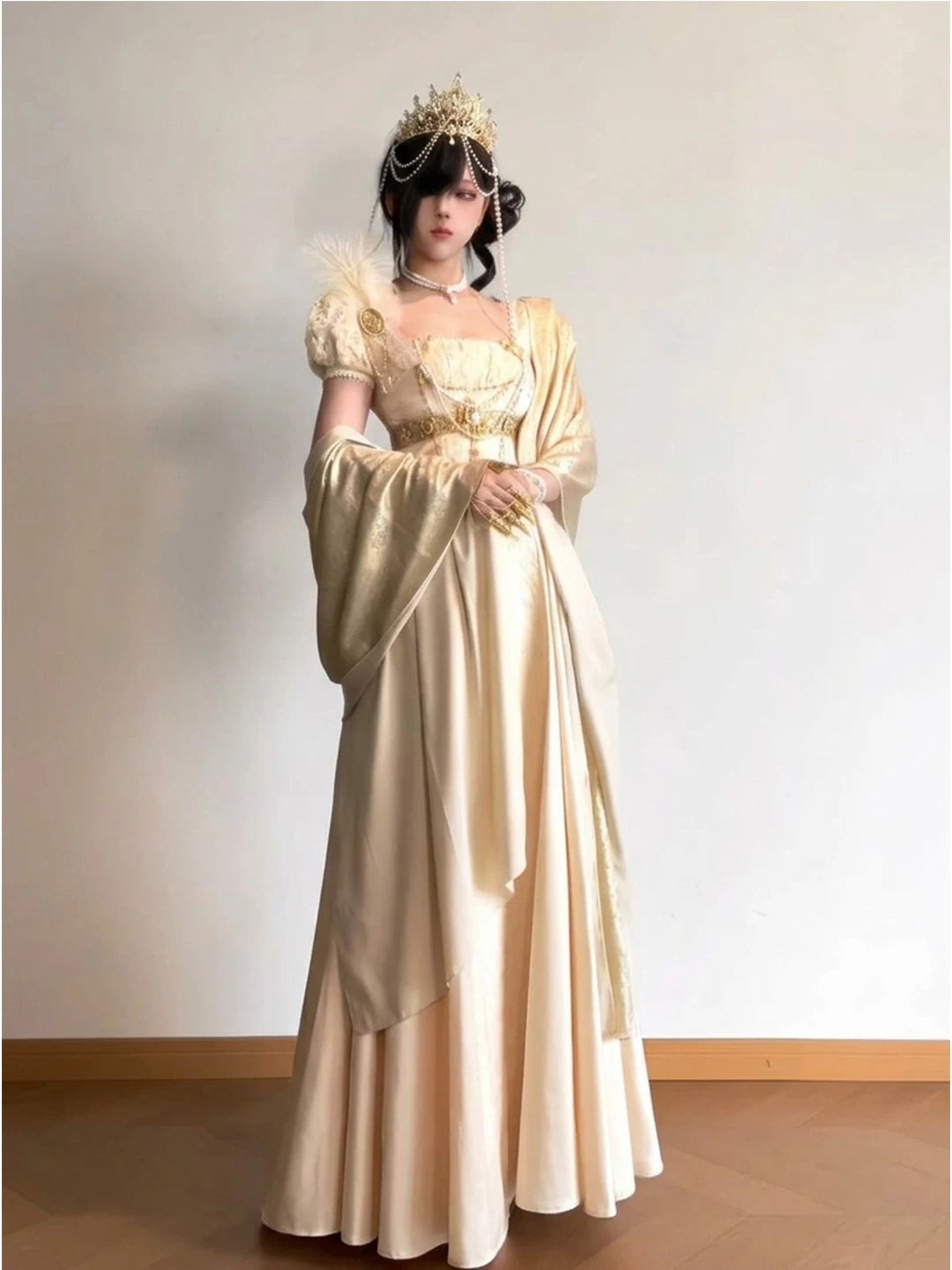 Creamy - Imperial Angel - Lolita Dress with Embossed Surface and Shoulder Drape