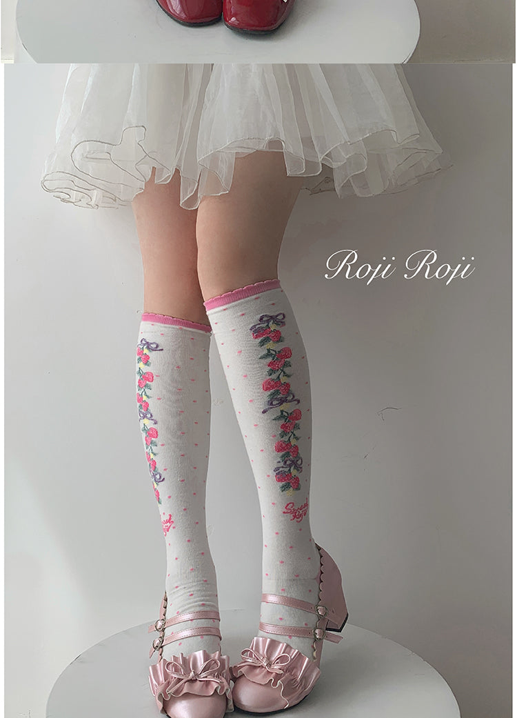 Autumn Sweet Lolita Cotton Thigh-high Socks rose pink over-the-knee socks One Size