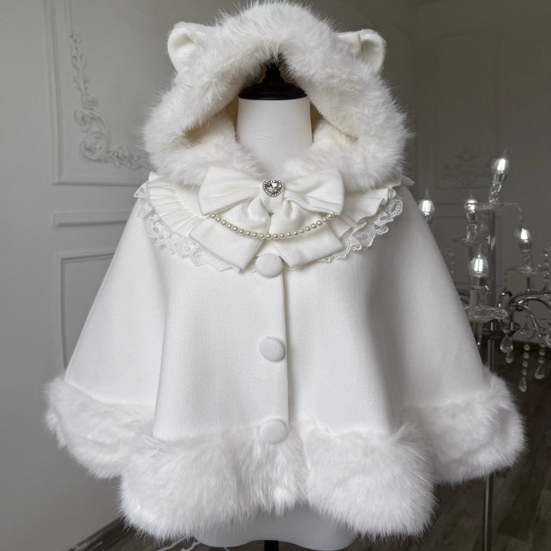 Rabbit Peach Cat-Ear Lolita Cape — White Cat Ears