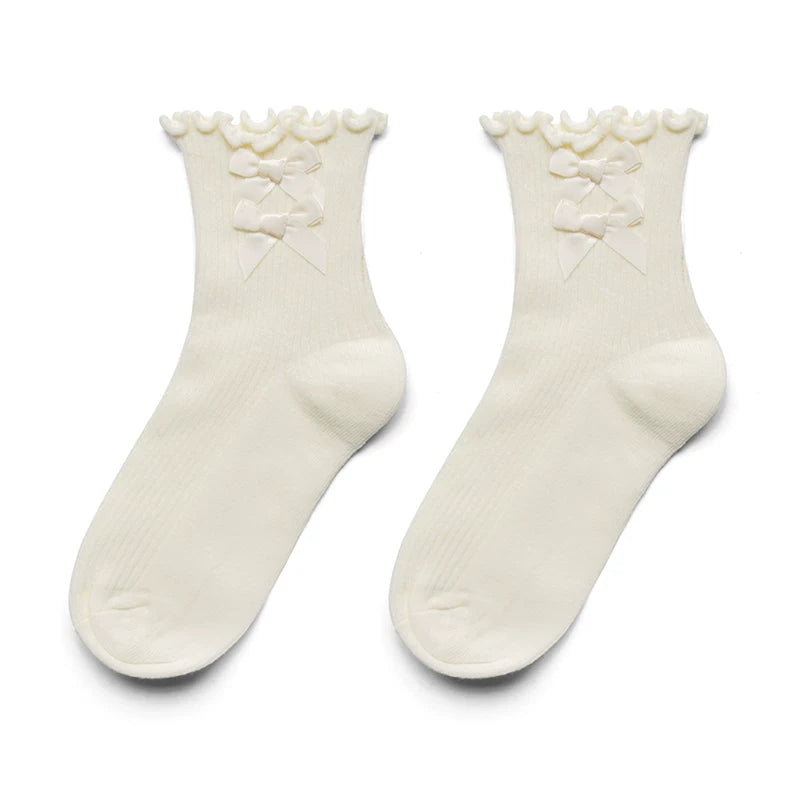 Sock Noble - Energetic Bow Ruffle - Cotton Short Socks with Bow and Ruffle Trim