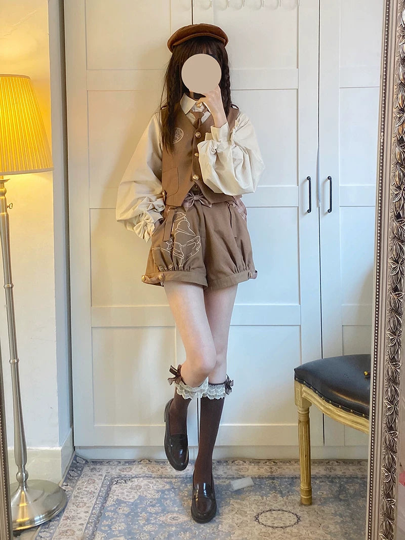Baozi Pig - Detective Goose - Blouse, Vest and Shorts Options with a Cream Collar