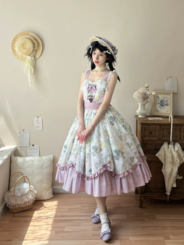 Blueberry purple edge petal skirt Classical Lolita JSK, front view