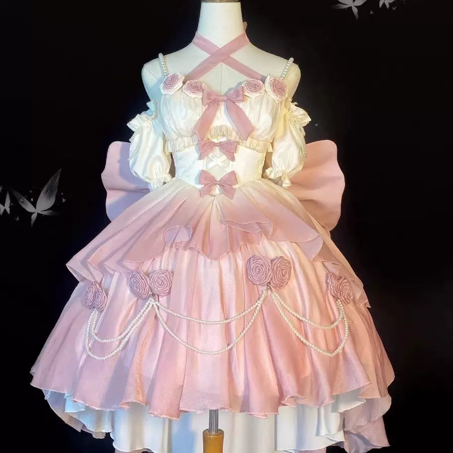 Sweetheart Dream Machine - Bridal Gradient - Gradient Lolita dress with a front-short, back-long hem and rose details