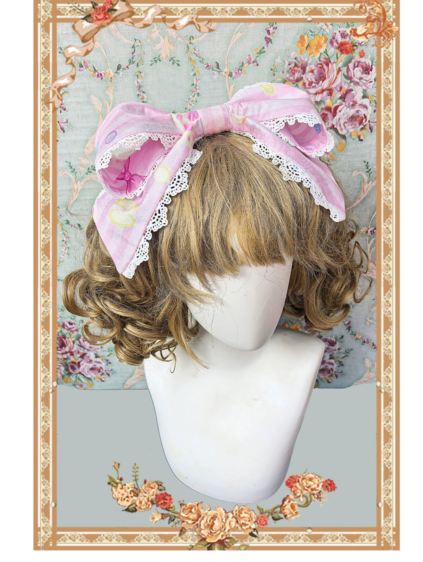 Macaron Dolly House - Sweet Lolita OP Printed Dress, Side Zipper Pink KC Only (one size / choose M) S