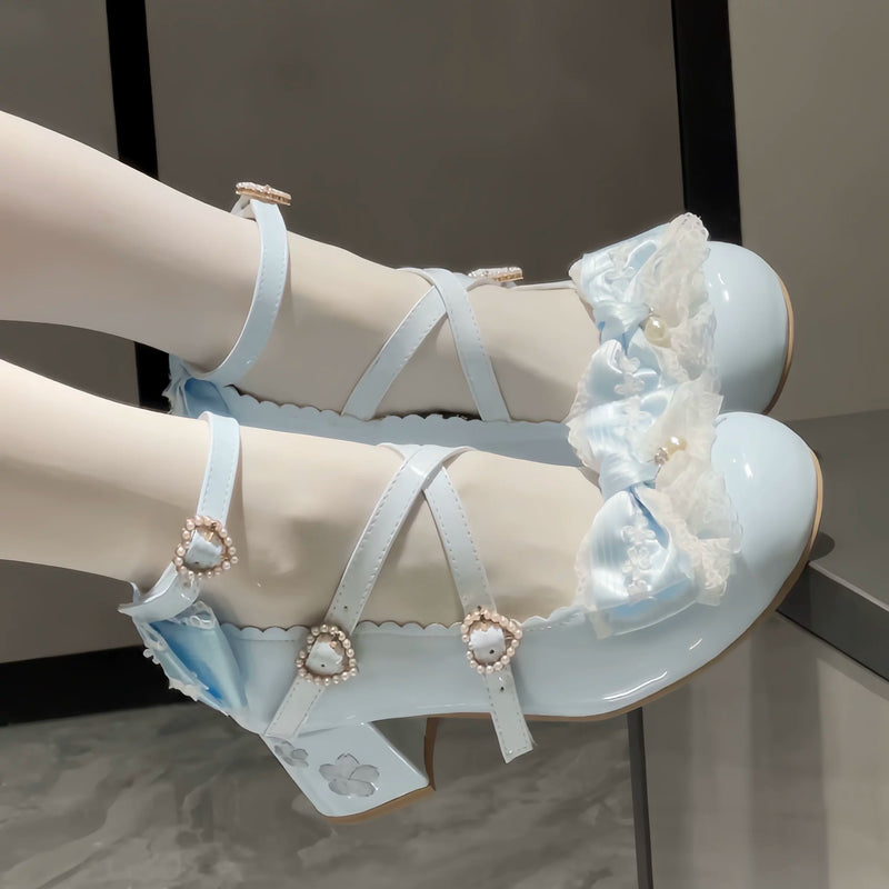 Kitten Toast – Sakura Love Song – Floral Lace Mary Janes in Glossy Blue — product photo 8