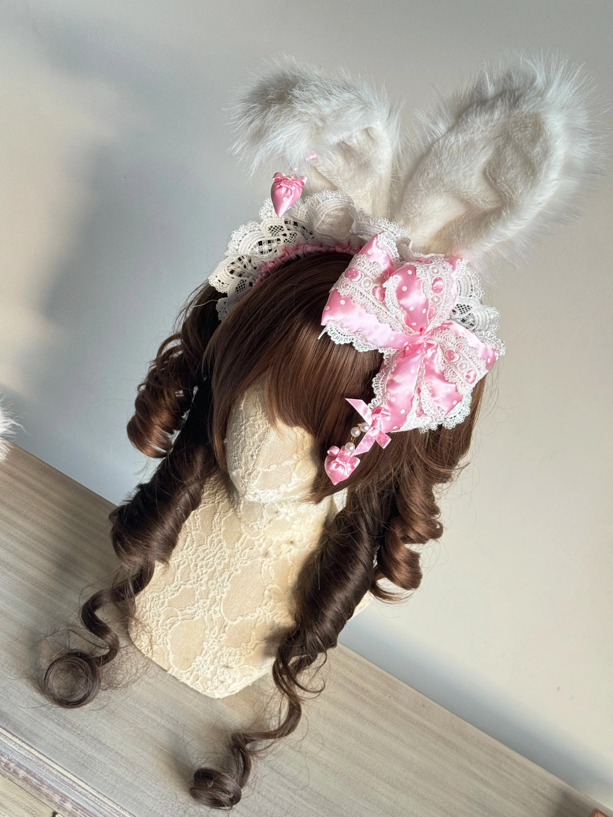 MAID - Polka Dot Bow - Sweet Lolita Headdress with Bunny-Ear Options - product detail 4