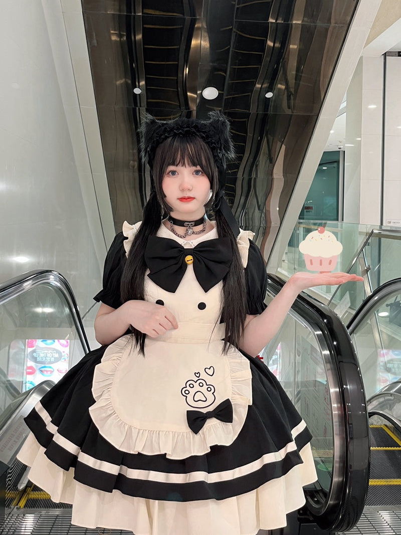 Qianmu - Cat Cafe - Maid Lolita OP dress with Detachable Bow and Apron