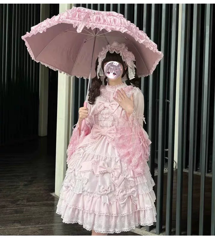 Independent Brand - Lace Parasol Collection - Ruffled Lace Parasol with Decorative Handle