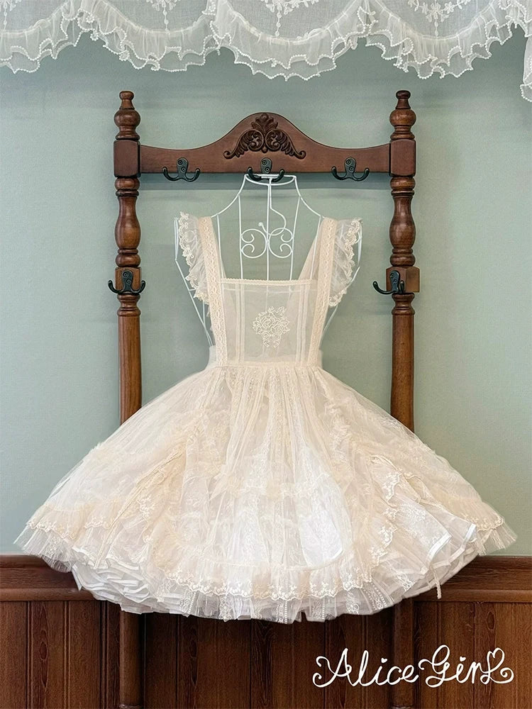 Alice Girl - Elegant Lolita Embroidered Apron - with Adjustable Strap Hand Accessory