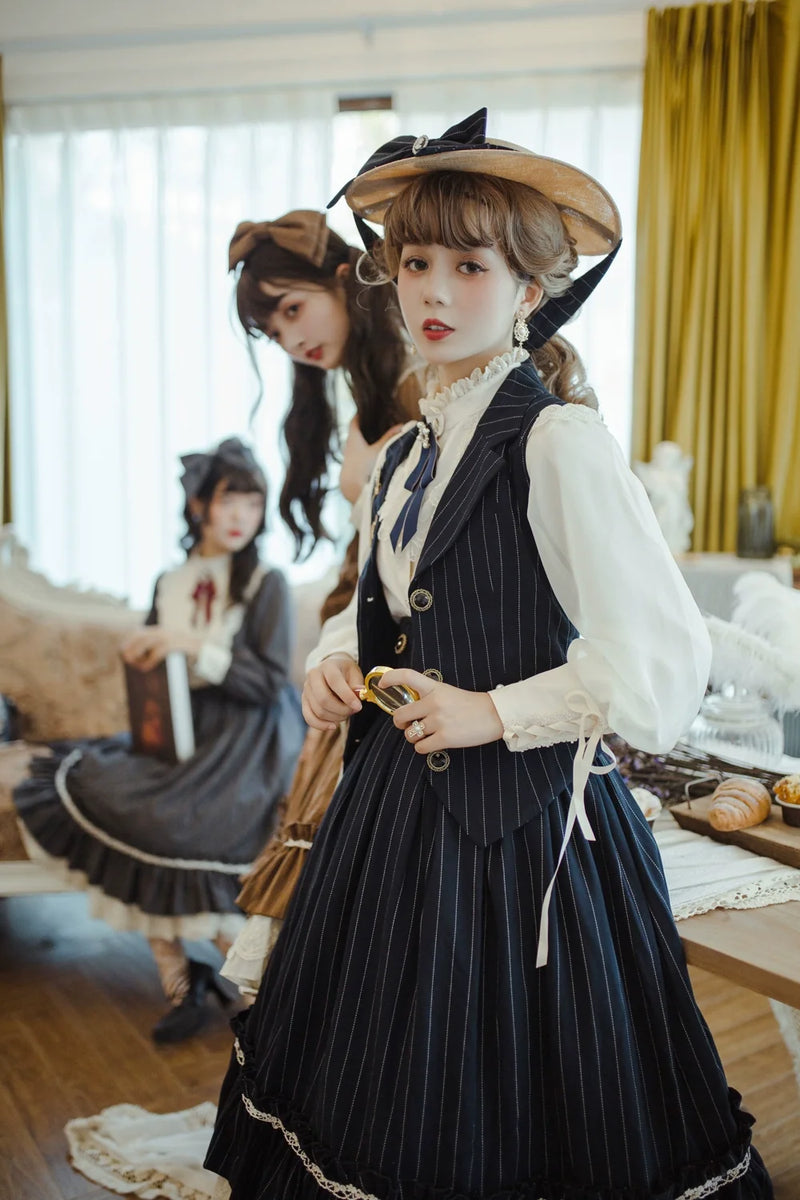 Miss Point - Rose Doll - Elegant Lolita Striped Fishbone Skirt