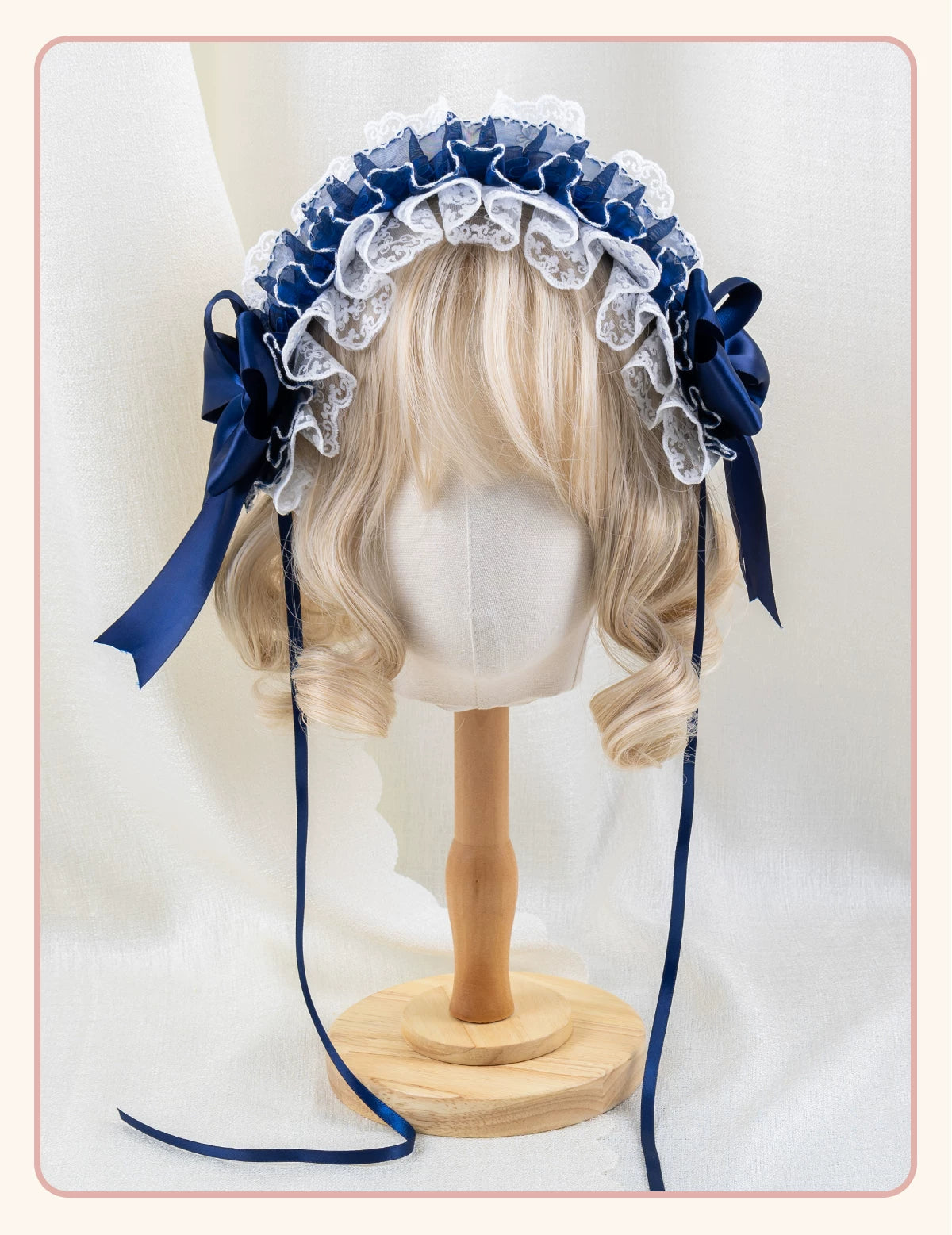 Stardust Rose - A041 - Navy Lace Headwear with Ribbon Bows