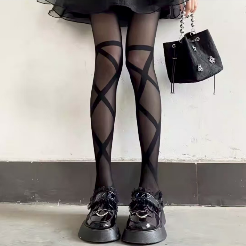 Fantasy Doll - Dream Doll - Pantyhose with Crossed Strap and Bow Designs