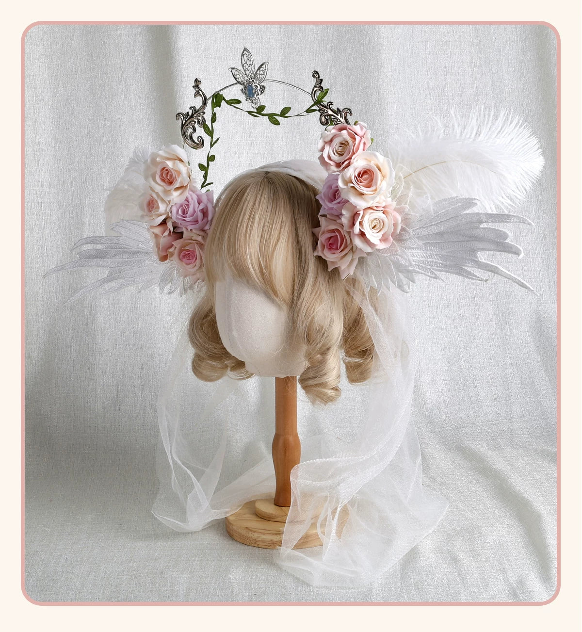 Stardust Rose - Angel Rose Crown - White Rose Crown with Wing Details