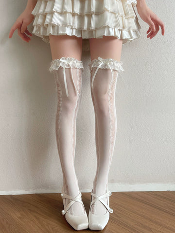 Sock Noble - Lace Bow - Over-the-Knee Socks with Lace Panels