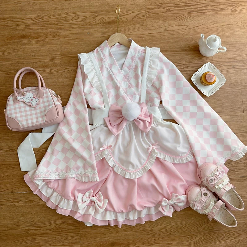Lady Han Milk Pudding Maid Dress by Lolita Fetch featuring a cute maid costume with lace details and a playful, feminine design.