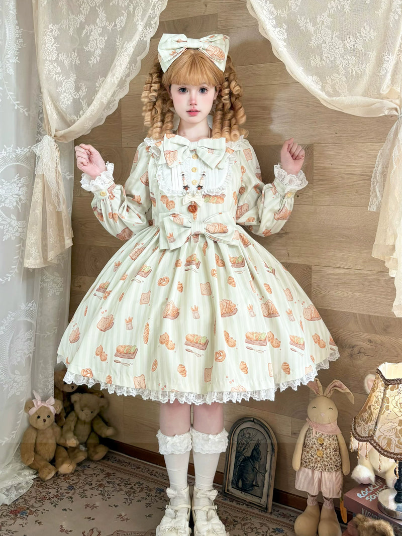 White Tea Story - Kitten Bread Sweet Lolita OP - Long-sleeve sweet