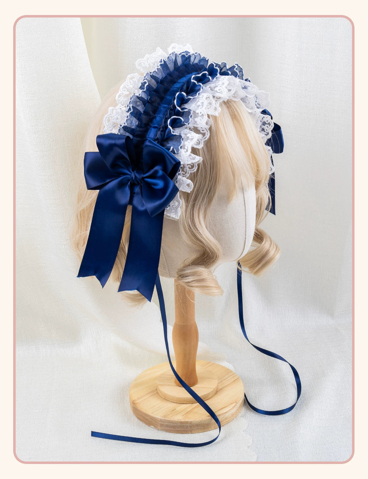 Stardust Rose - A041 - Navy Lace Headwear with Ribbon Bows