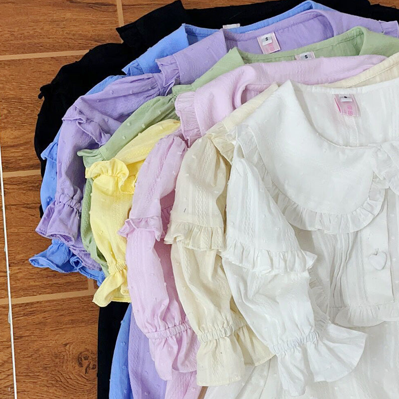 Sakurada Fawn - Plus Size Lolita Shirt Solid Color - Short Sleeve Blouse Innerwear