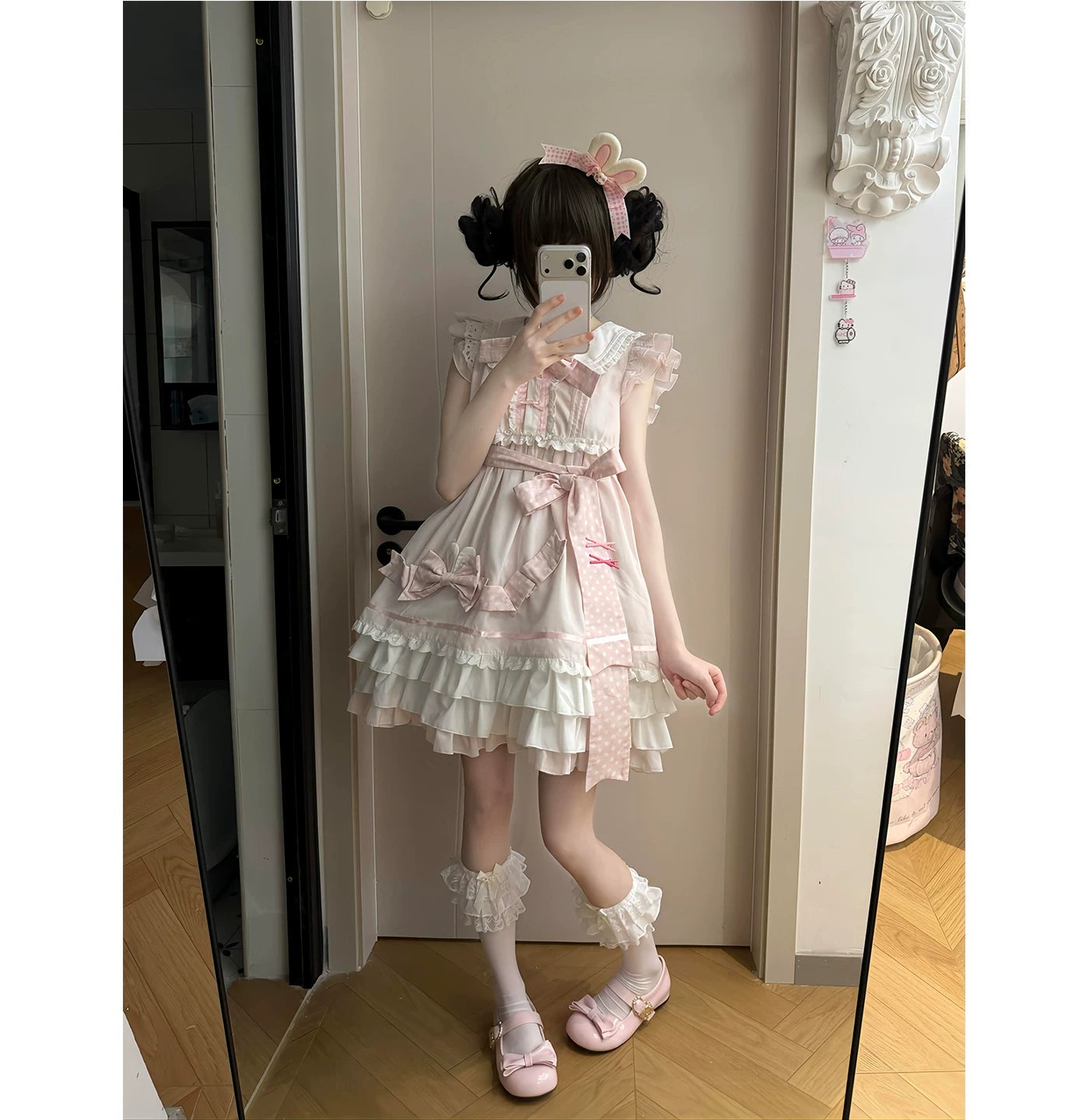 Creamy - Ballet Bow Princess - Pink One-Piece Dress with Tiered Ruffle Skirt