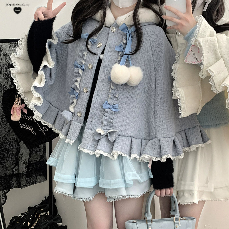 KittyBxllet Pompom Sweetheart Hooded Fleece-Lined Cape — additional product view