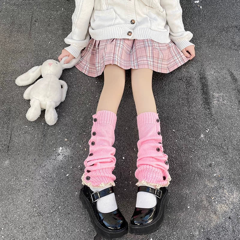Floral Milk Cat - Button Scrunch - 48 cm Slouch Leg Warmers with Side Buttons