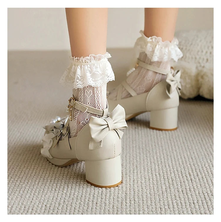 Yana - Round Toe Pearl Chain - Sweet Lolita shoes with a detachable pearl chain and bow - product detail 7