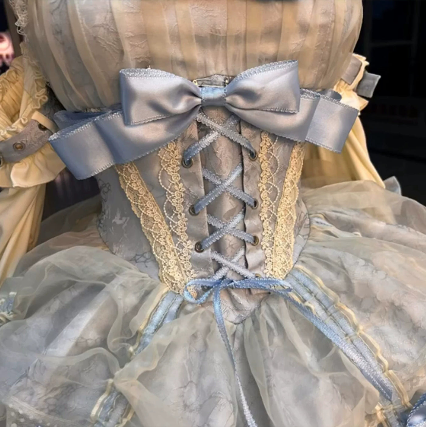Creamy - Apricot Blue - JSK with Lace Layers and Corset Lacing
