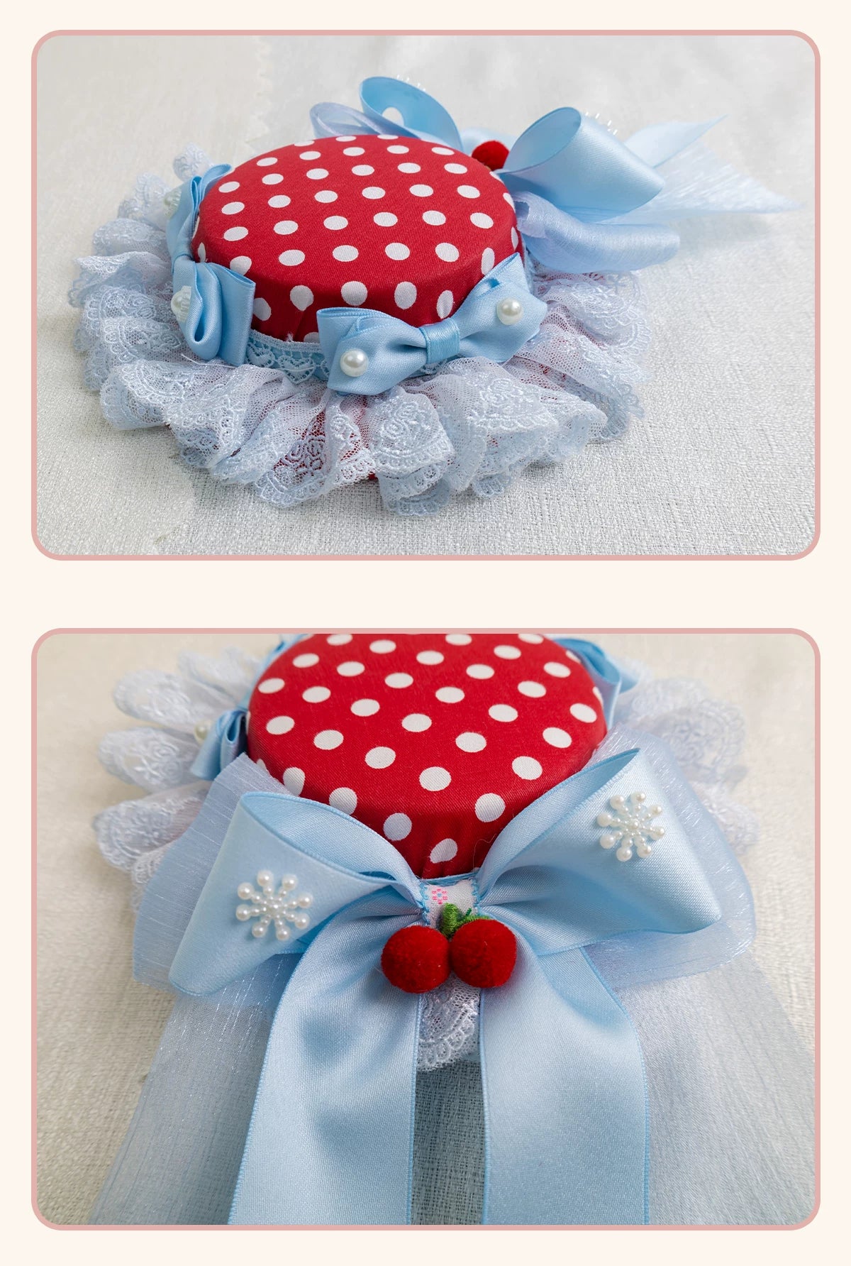 Stardust Rose - Strawberry Polka Dot - Six-Style Headwear Selection with Ice-Blue Ribbons