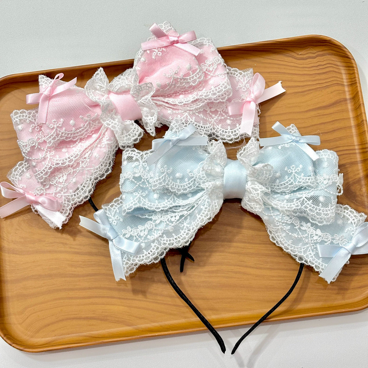 Cat Tart - Handmade Lace Bow - Lace-Trimmed KC Hair Accessory with a Large Bow