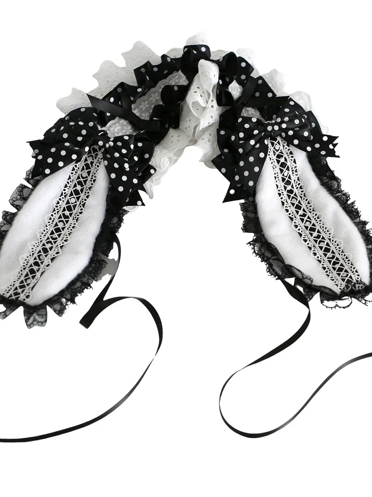 Xiaogui - Polka Dot Lolita Headdress - Detachable Bunny Ear Headwear