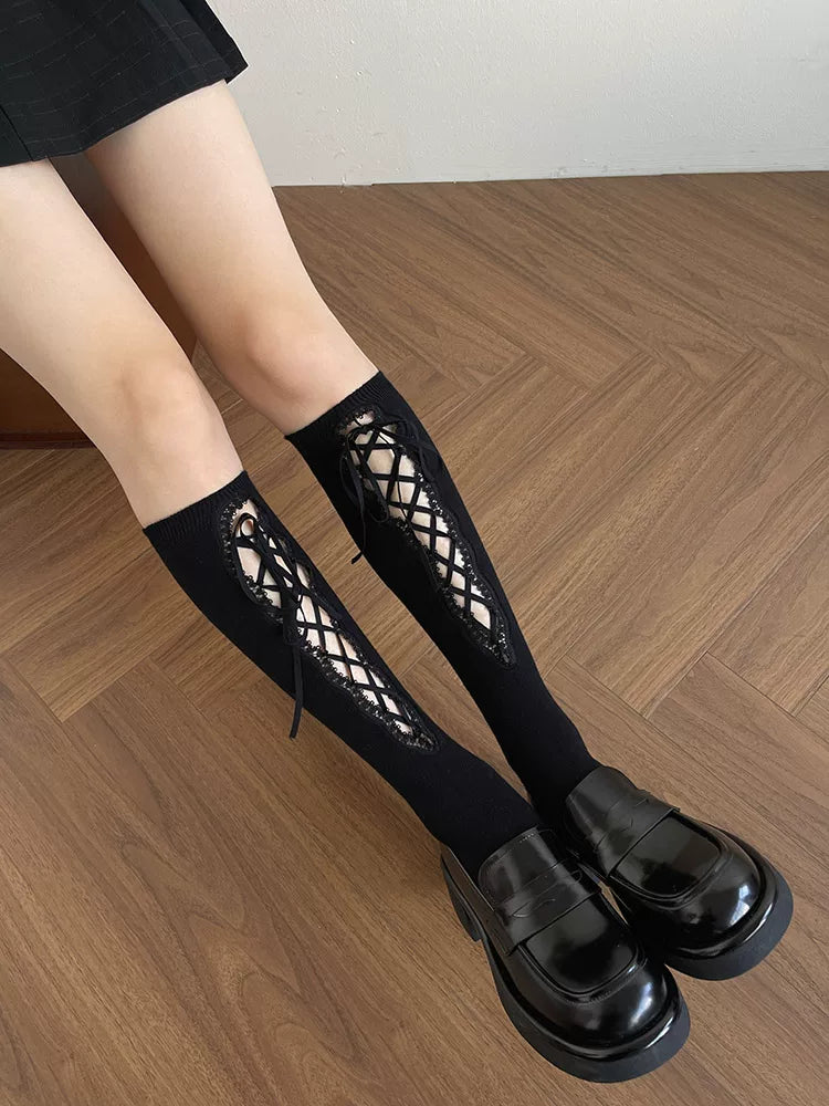 Sock Noble - Lace-Up Cutout - Mid-Calf and Long Socks with Lattice Cutouts