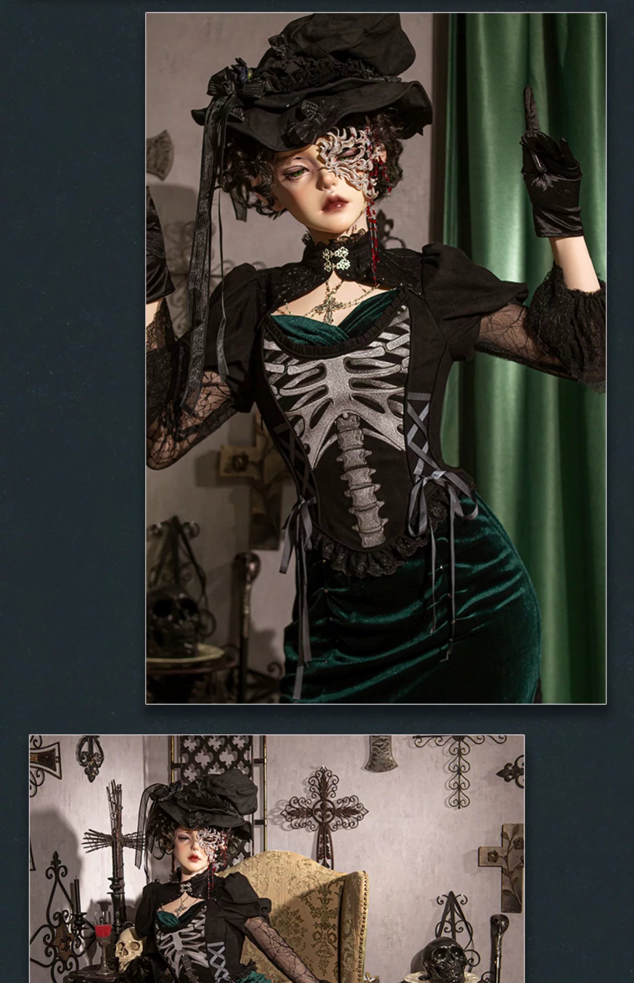 Baozi Pig - Deep Abyss Nightmare - Dark-Green One-Piece Qipao Dress with a Fishtail Hem