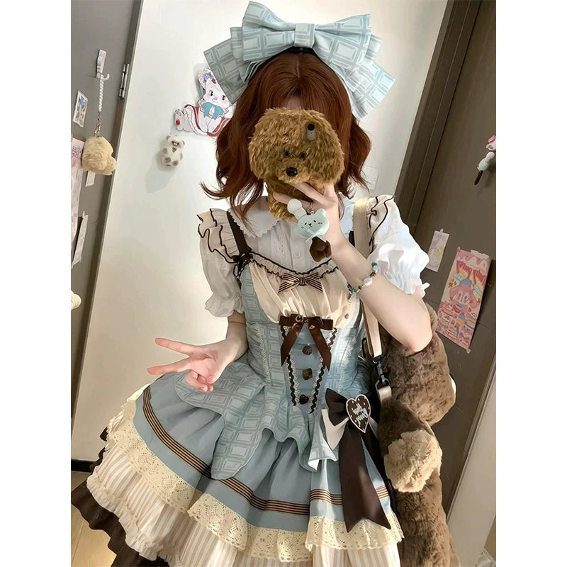Creamy - Mint Chocolate - Mint Chocolate JSK Set with a Short-Sleeved Shirt and Waist Bow