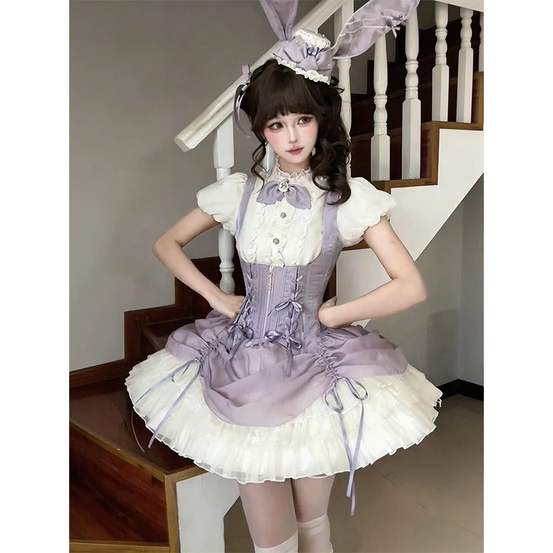 Creamy - Lavender Rabbit Gothic - JSK Dress Set with Rabbit-Ear Hat