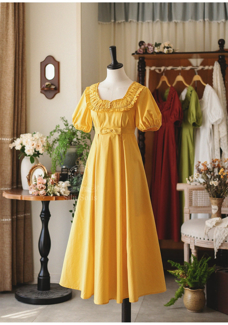 Morning Forest - Cotton Empire Waist OP Dress with Built-in Bra Pads Yellow S