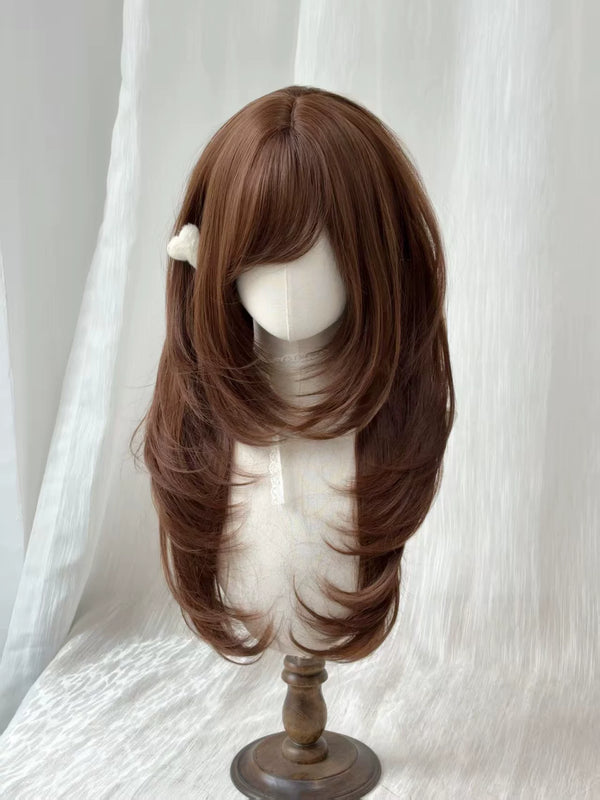 Kunkun Fish chocolate-brown layered straight wig - view 1